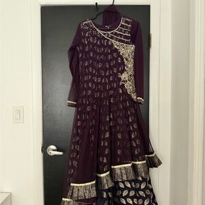 Elegant Purple and Gold Pakistani Dress